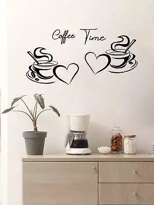 Coffee Time HeartC Offee Cup Wall Sticker PVC Wall Decal For Home Decoration • $7.64