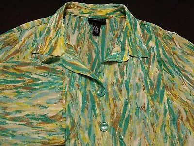 Maggie Barnes Womens 1X Plus Shirt 3/4 Sleeve Button-Front Multicolor Geometric • $17.50