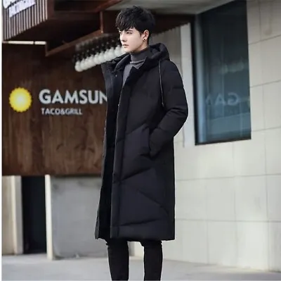 Korean Men's Parka Hooded Down Cotton Jacket Overcoat Outwear Knee Length Casual • $118.57