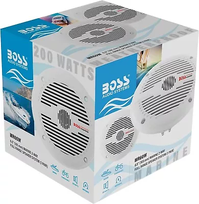 White BOSS MR60W 200W 6-1/2  2-Way Coaxial Boat Marine Audio Speakers (Pair) • $38.49