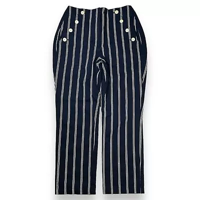 J. Crew Navy Blue & White Stripe Straight Leg Cotton Blend Sailor Pant Womens 4 • $28.99