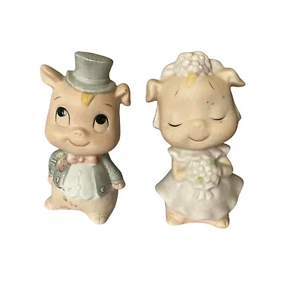 Bride Groom Pigs Vintage Ceramic Anthropomorphic Piggie Figurines Taiwan Wedding • $15.98