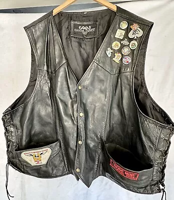 Vintage Men's Leather Motorcycle Club Biker Vest With Patches & Pins Size 64*** • $32.25