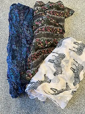 Ladies Bundle Women’s  Scarves Inc H&M Zebra Floral Pink Blue Brown • £0.99