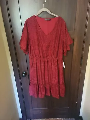 NWT Mikarose Dark Red Floral Chiffon Lined Tea Dress Size XL X-Large NEW!! • $19.99