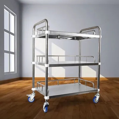 Laboratory Medical Vehicle Stainless Steel Rolling Cart Mobile Trolley • $63.65