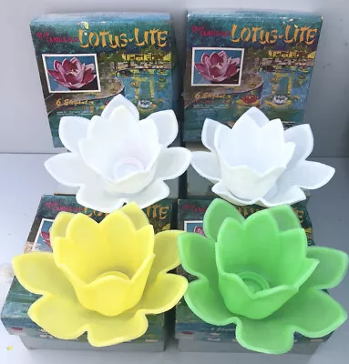 SET 4 Vintage LOTUS-LITE Candle-Glo Wax-Like Floating Flowers- Yellow Lime White • $53.99