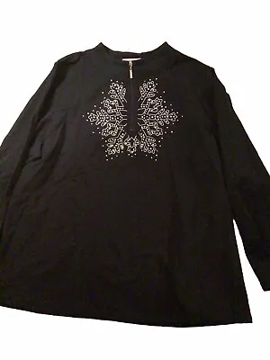 Quaker Factory 1x NWT Long Sleeve Black Top W/rhinestones Snowflakes • $15