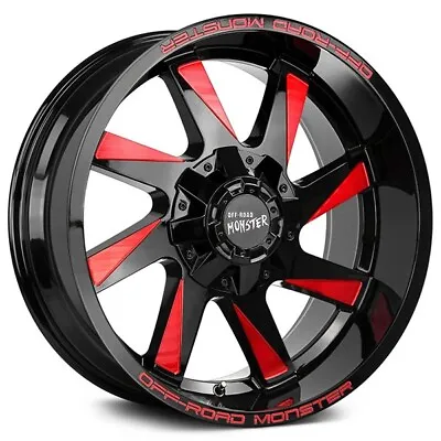 $1329 • Buy 20x10  Off Road Monster Wheels M80 Gloss Black Candy Red Milled Rims (4pcs)