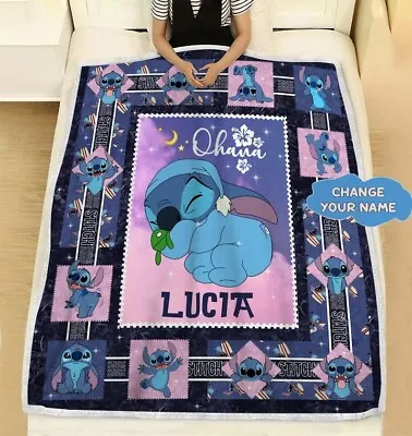 $32.99 • Buy Personalized Disney Stitch Fleece Blanket, Disney Lilo And Stitch Fleece Blanket