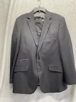 STATEMENT MENS 2 Piece SUIT Jacket Size 44R Pants 38Rx32L Black/Purple Stripe • $49.99