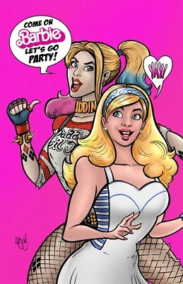 HARLEY QUINN COME ON BARBIE LET'S GO PARTY Print 11x17 Pin-Up By Chris McJunkin • $67.94