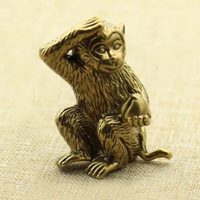 Brass Monkey Figurines Small Statue Home Office Ornament Animal Figurines Toys • $11.99