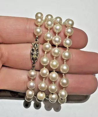 Vintage Saltwater 5mm Akoya Pearls Knotted 9K Yellow Gold 26  Necklace DD3 • $194.99
