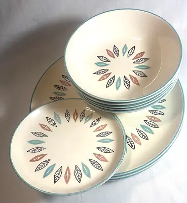 Vintage  MarCrest Nordic Mint Dinnerware MCM 10 Pieces Used Leaf Design • $24.99