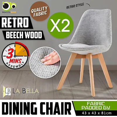$189 • Buy 2X Retro Replica Fabric Padded DSW Beech Dining Chairs Cafe