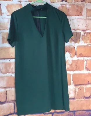 Zara V-Neck Mini Shift Hunter Green Dress Women’s Size M • $10.50