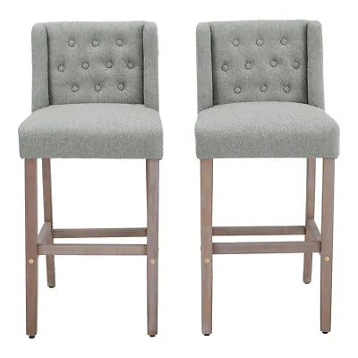 Accent Luxury High Backrest Chair Linen Bar Stool Cafe Kitchen Counter Island 2x • £172.95