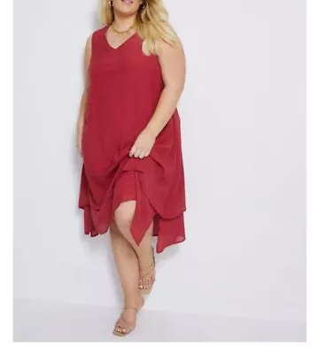 $9.99 • Buy Nwt Rrp $100 Autograph Plus Size 16 Sleeveless Layer Dress, Red