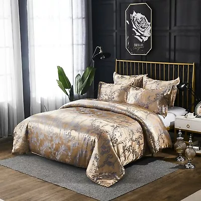 Luxury Jacquard Doona Duvet Cover Comforter Cover King Queen Golden • $83.68