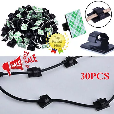 30X Cable Clips Holder Tidy Adhesive Home Car Wire Tie Fixer Drop Clamp Cord UK • £3.59