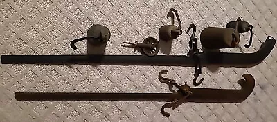 Vintage Antique Hanging Balance Beam Cast Iron Scale Wheel 4 Weights 2 Beans • $49.99