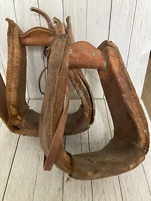 Vintage Pair Of Western Leather Stirrups. Cowboy/Western Americana Horse Riding • $89.99