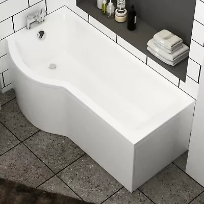 1600 X 850mm P-Shaped Left Hand Shower Bath With Leg Set - White Bathtub • £94.99