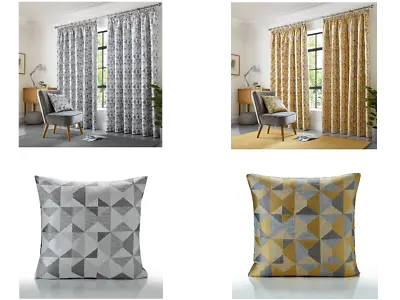 Skandi Geometric Jacquard Readymade Cushion Cover 3  Taped Pencil Pleat Curtains • £10.73