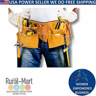 Tool Belt 11 Pockets Every Tool Leather Buckle Closure For Carpenter Handyman • $15.21