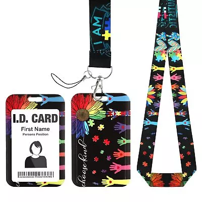 Autism Awareness Lanyard With ID Badge Holder Hard Card Holder ID Card Prote... • $12.76