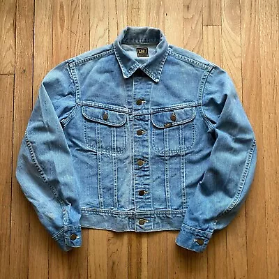 Vintage 70s Lee Denim Jacket Two Pocket Light Blue Wash Union Made Men's Small • $59.32