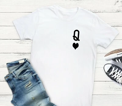 £10.99 • Buy Queen Of Hearts Playing Card Love Heart Suit Pocket Logo Black & Red T-Shirt/Tee