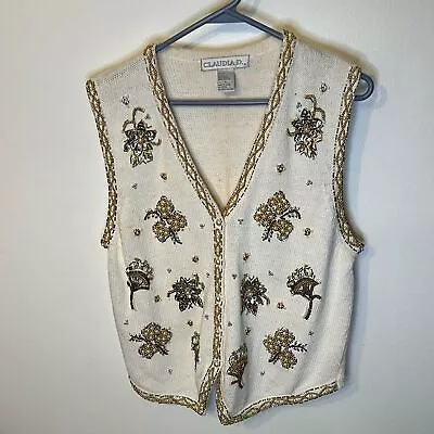 Claudia D. NWT Vintage Beaded Sweater Vest Size Large • $17