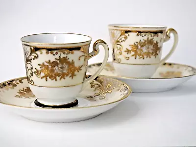 LOT 2 X Vintage  Meito Gold & White/cream Hand Painted Saucers & Cups Japanese • £16.99