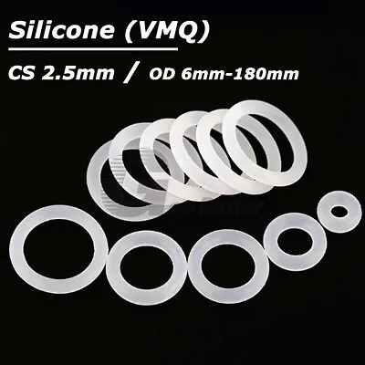 O Rings CS 2.5mm Food Grade White Silicone O-Ring Seals Washer Gasket OD 6-180mm • $3.07