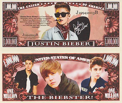 $4.95 • Buy RARE: Justin Bieber $1,000,000 A/graphed Novelty Nte, Music. Buy 5 Get One FREE 