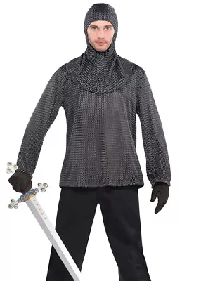 Mens Medieval Brave Knight Fake Armour Chain Mail Fancy Dress Historical Tunic • £38.49