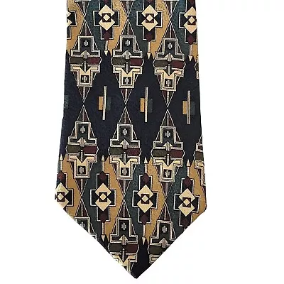 Arnold Palmer Silk Geometric Mens Necktie Tie 62 Inches Aztec Western Print Blue • $14.02