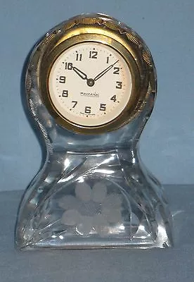 Vintage Mercedes Table Mantle Clock Encased In Crystal Etched Floral Stand Glows • $95