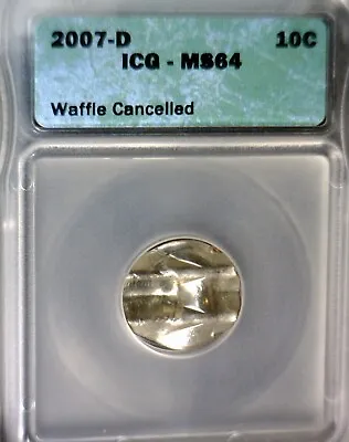 $199 • Buy 2007d ERROR ICG MS64 BROCKAGE WAFFLED Roosevelt Dime VERY RARE CH BU Waffle Coin