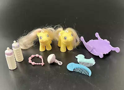 Vintage MlP G1 Newborn Twins Milkweed & Tumbleweed Hasbro 1986 Plus Accessories • $29.99