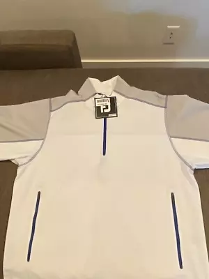 Footjoy Half Sleeve Wind Shirt White With Grey And Royal Blue Trim Size Large • $40