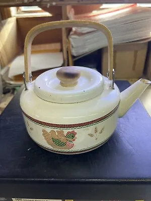 Vintage Enamel Tea Pot Kettle Wood Handle • $12.99