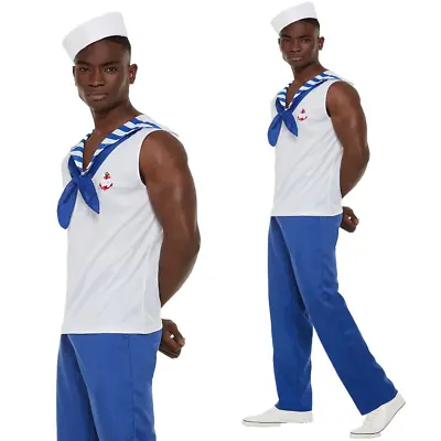 High Seas Sailor Mens Costume Navy Officer Mens Uniform YMCA Fancy Dress Outfit • £23.99