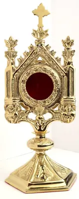 High Polished Brass Cross Top Monstrance Reliquary Sacred Church Vessel 12 In • $149.99