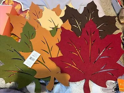 6 Autumn Fall Maple Leaf Leaves Thick Felt Place Mats Placemats 18” NWT • $30