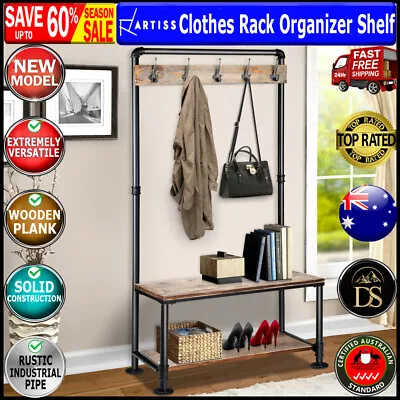 Artiss Clothes Rack Coat Stand Garment Organizer Retro Hanger Wooden Airer Shelf • $99.76
