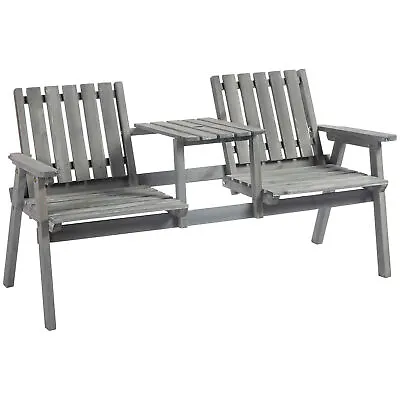 Outsunny 2-Seater Wooden Garden Bench Patio Antique Loveseat With Armrest Grey • £89.99