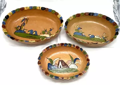 Vintage Tlaquepaque Mexican Pottery Nesting Bowls Plates Set Of 3 1930s/40s • $27.97